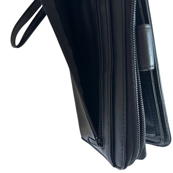 Black Faux Leather Wallet Women Wristlet Strap Multiple Card Slots Zipper Snap - Picture 8 of 15